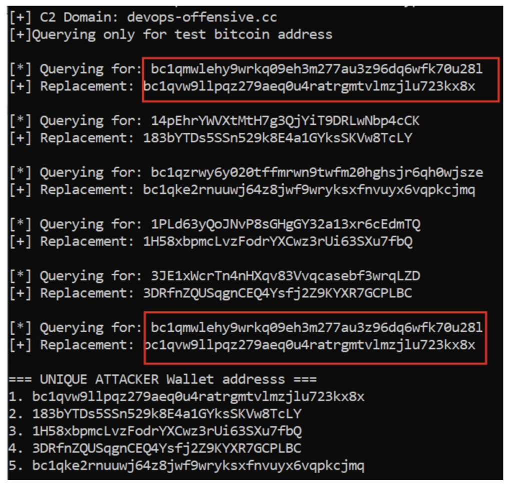Fig 16. Every bitcoin address a unique bitcoin address was returned and All addresses are valid BTC wallet address 
